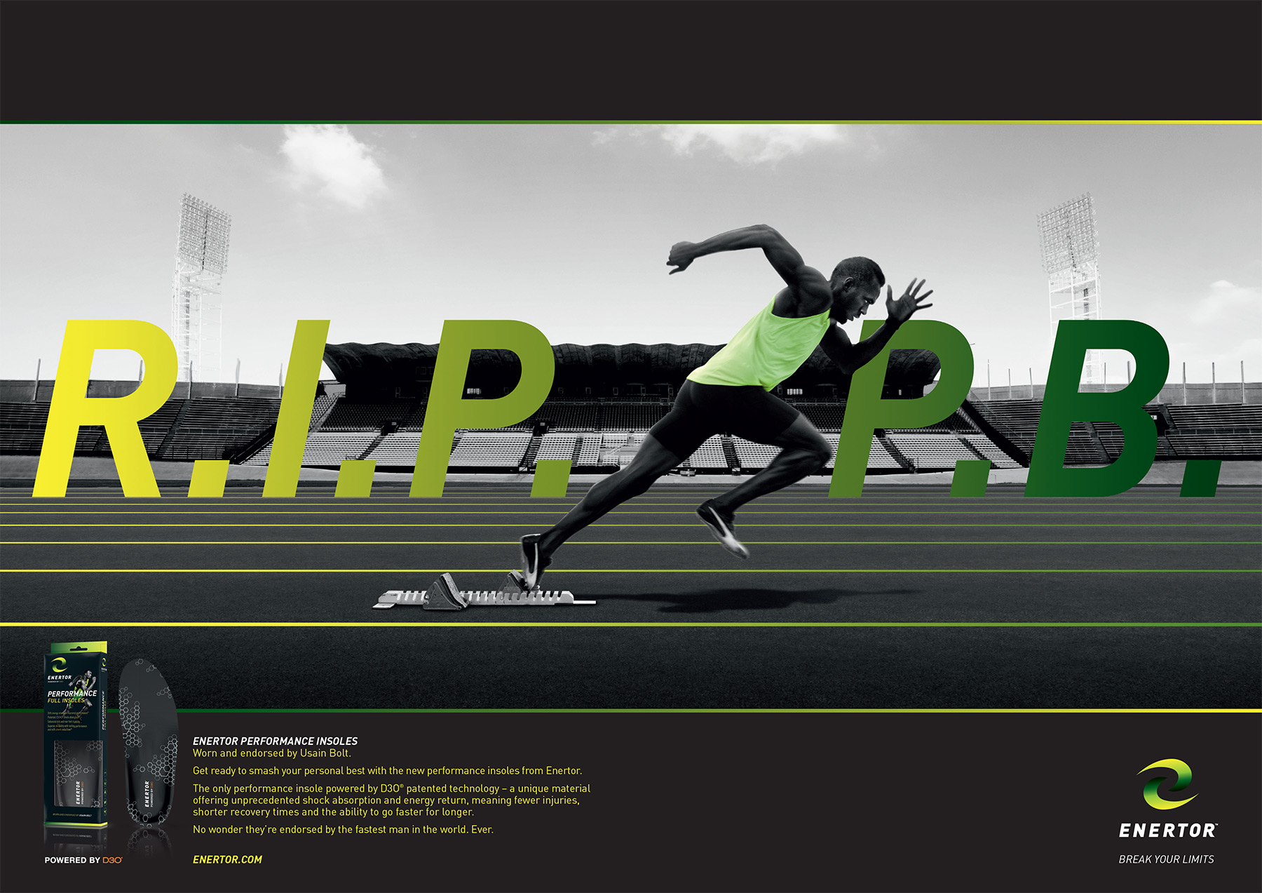 Good Boy Wolf Photographer, filmic portrait,  Usain Bolt running in a stadium 